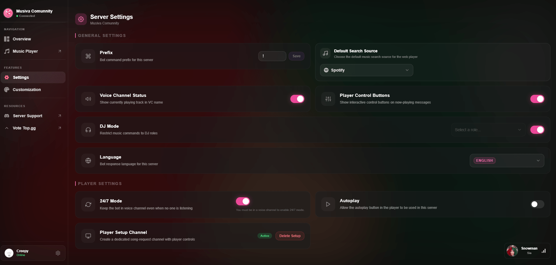 Musiva Settings